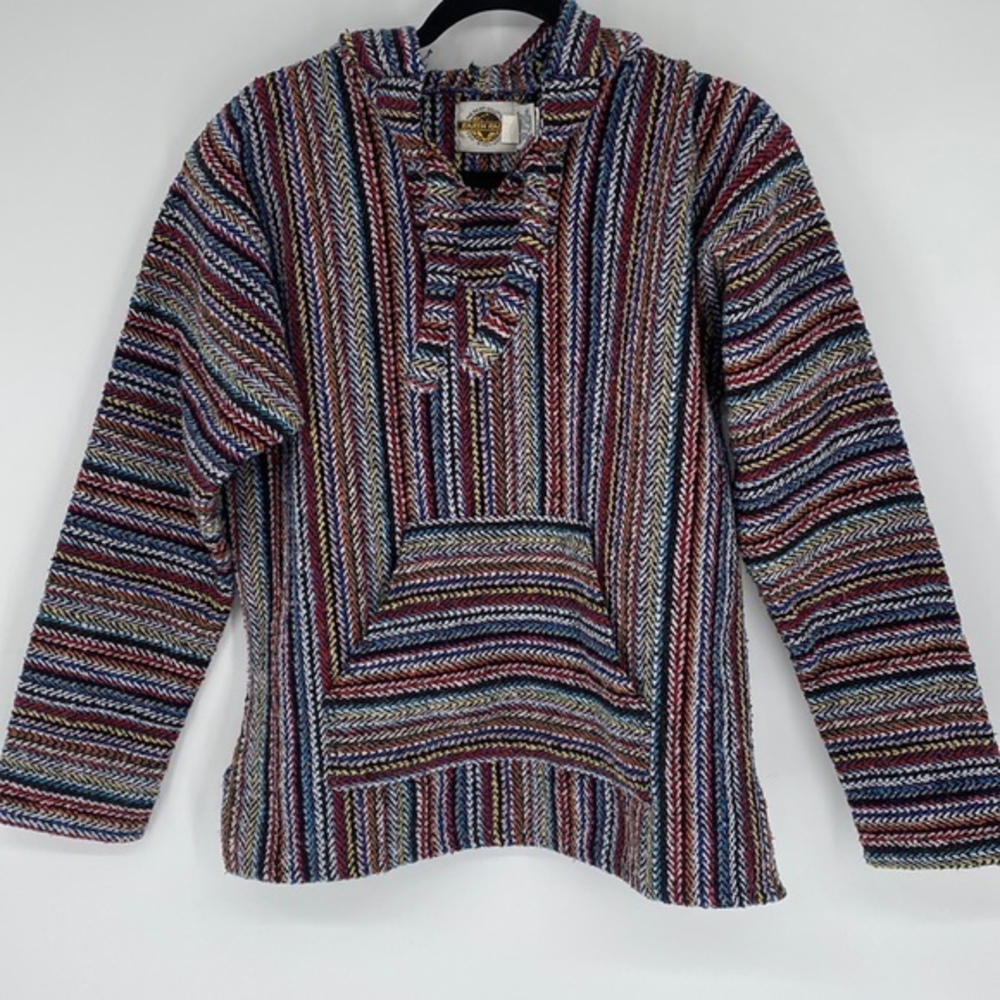 Earth Ragz Bright Colorful Boho Hippy‎ Hoodie Pullover Mexican Blanket Small